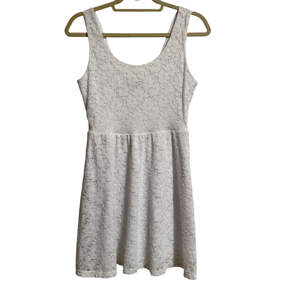Ambiance White Floral Lace Sleeveless Fit Flare Mini Dress Size M
